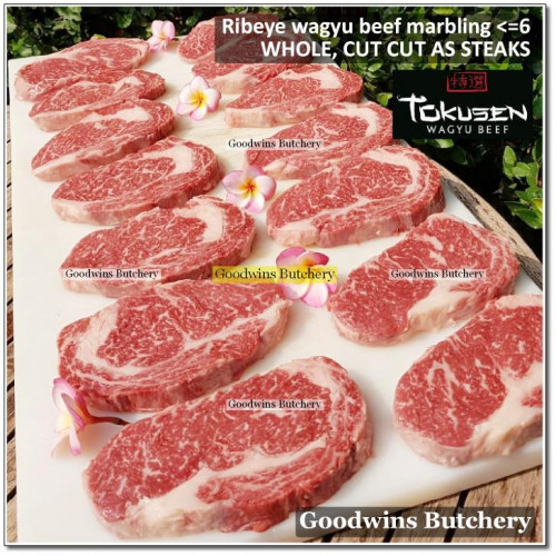 Beef Cuberoll Scotch-Fillet RIBEYE WAGYU TOKUSEN marbling <=6 aged chilled whole cut as steaks +/- 4.5kg (price/kg) PREORDER 3-7 days notice